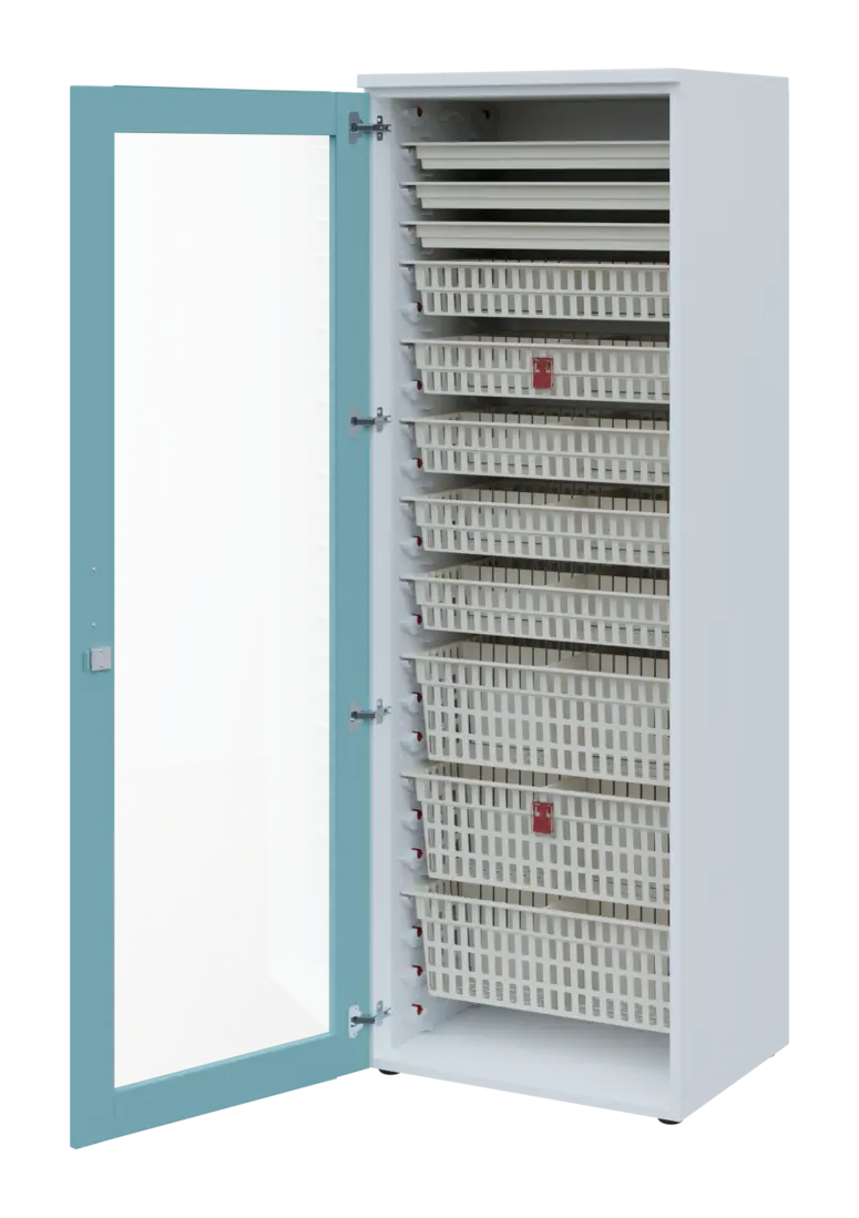 EUROMEDICA S - 66 ABS skříň léková boxová, 1-dveřová/prosklená, levá, 1950x660x535, korpus bílý, dví